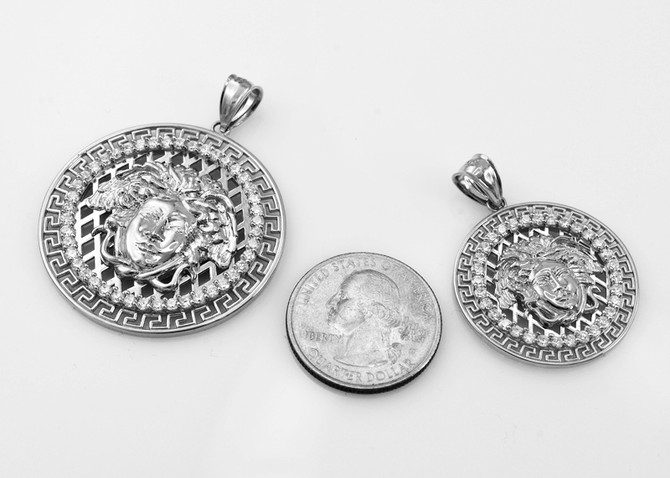White Gold Medusa CZ Medallion Pendant (S/L)