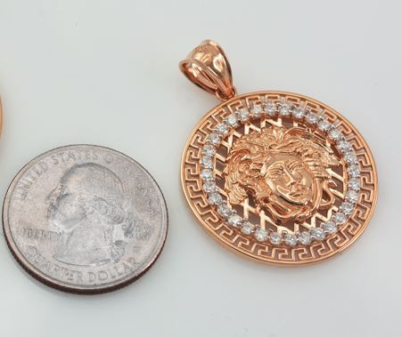 Rose Gold Medusa CZ Medallion Pendant Necklace