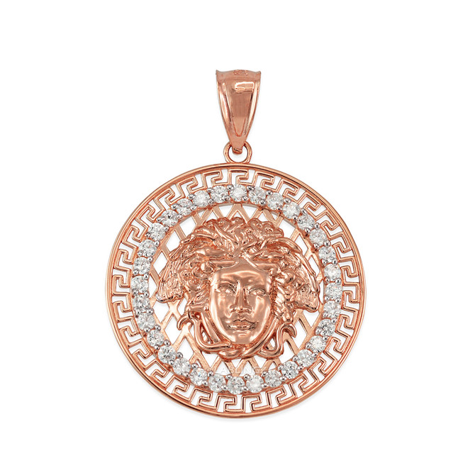 Rose Gold Medusa CZ Medallion Pendant Necklace