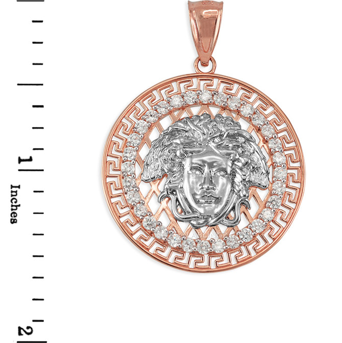 Two-Tone Rose Gold Medusa CZ Medallion Pendant Necklace
