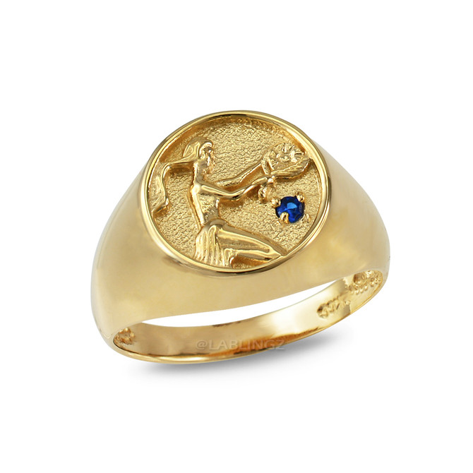 Yellow Gold Genuine Birthstone Zodiac Ring