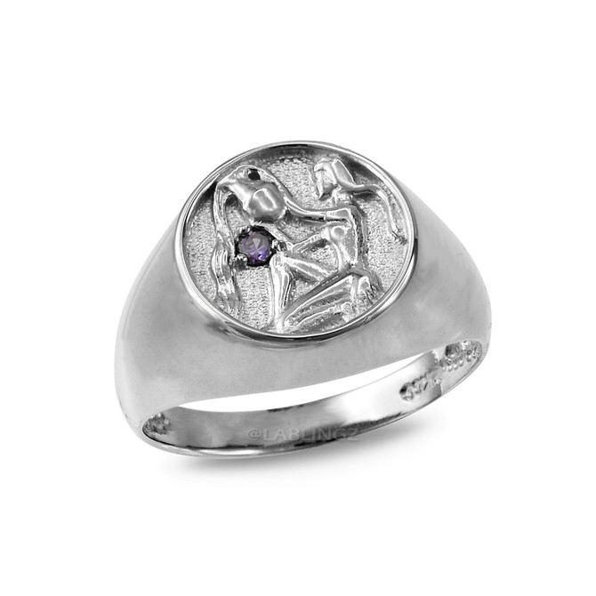 White Gold Genuine Birthstone Zodiac Ring