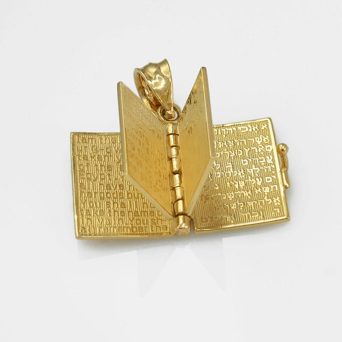 Yellow Gold Judaic Ten Commandments 3D Jewish Bible Necklace
