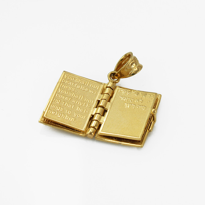 Yellow Gold Judaic Ten Commandments 3D Jewish Bible Necklace