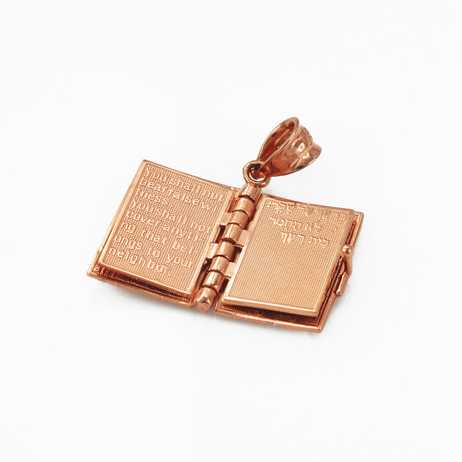 Rose Gold Judaic Ten Commandments 3D Jewish Bible Necklace