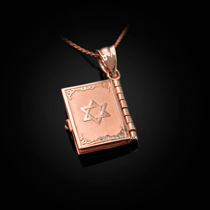Rose Gold Judaic Ten Commandments 3D Jewish Bible Necklace