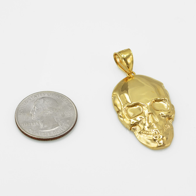 Polished Yellow Gold Mens Skull  Pendant