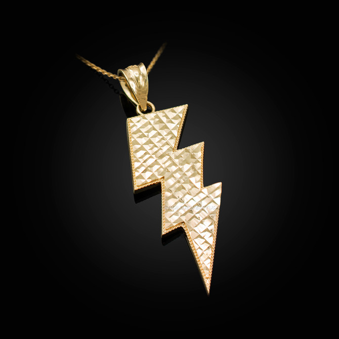 Yellow Gold Lightning Bolt DC Pendant Necklace