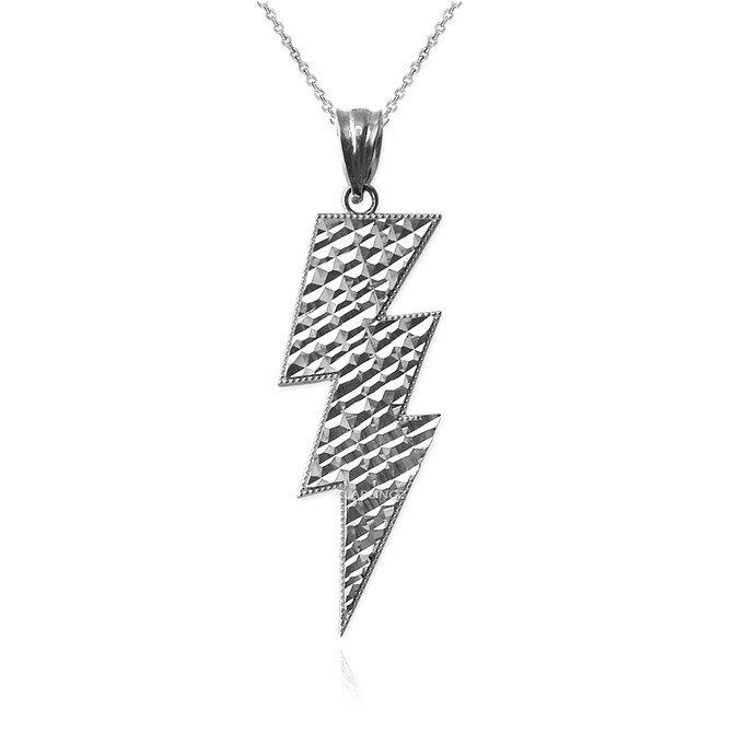 White Gold Lightning Bolt DC Pendant Necklace