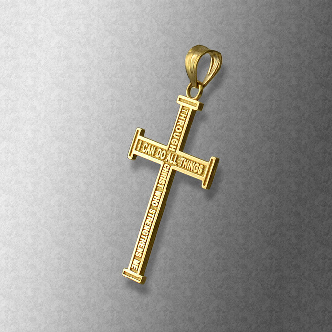 Yellow Gold Reversible Christian Cross Pendant Necklace
