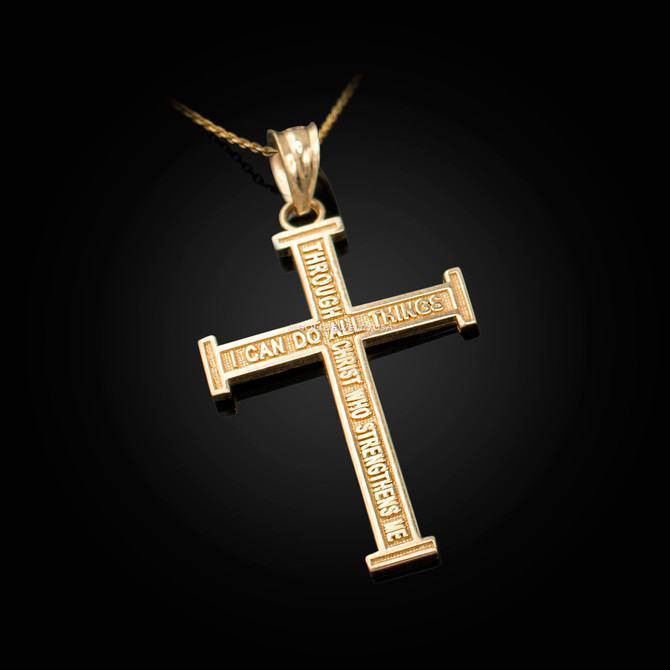 Yellow Gold Reversible Christian Cross Pendant Necklace