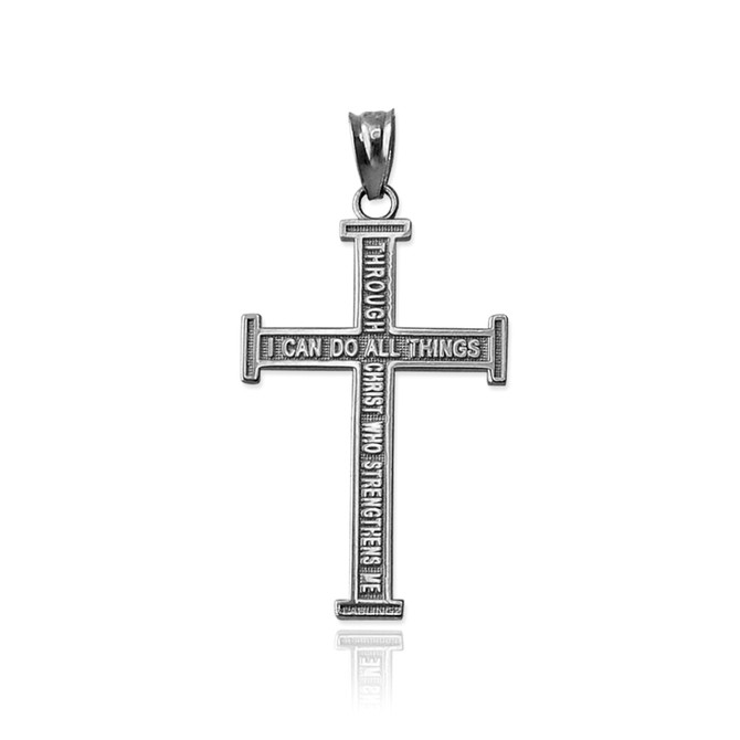 White Gold Reversible Christian Cross Pendant Necklace