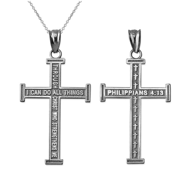 White Gold Reversible Christian Cross Pendant Necklace
