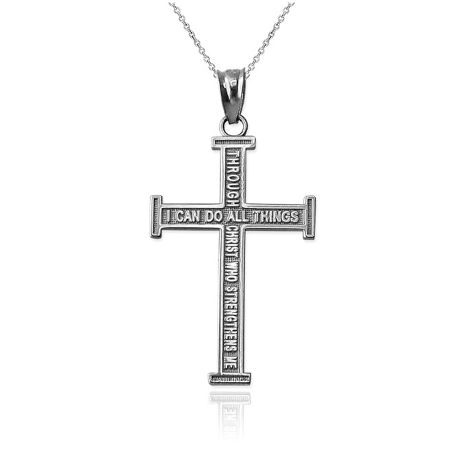 White Gold Reversible Christian Cross Pendant Necklace