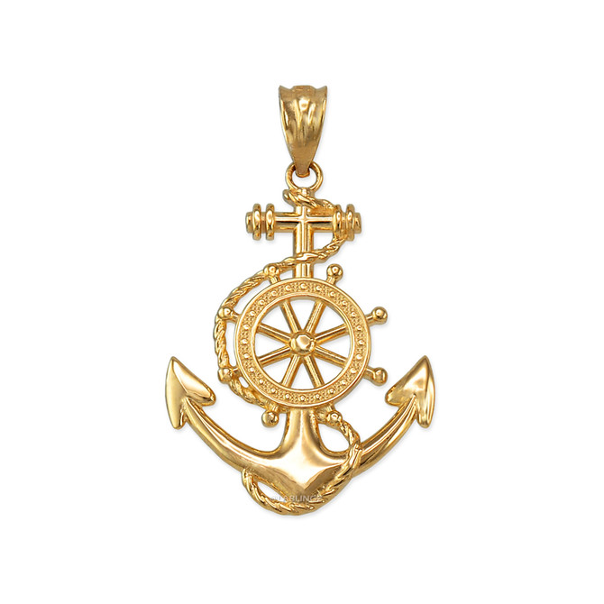 Yellow Gold Nautical Anchor Pendant Necklace