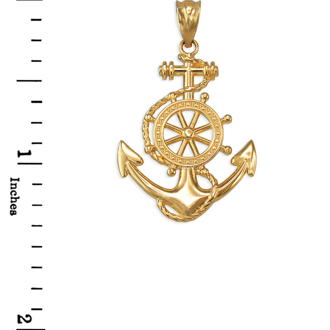 Yellow Gold Nautical Anchor Pendant Necklace