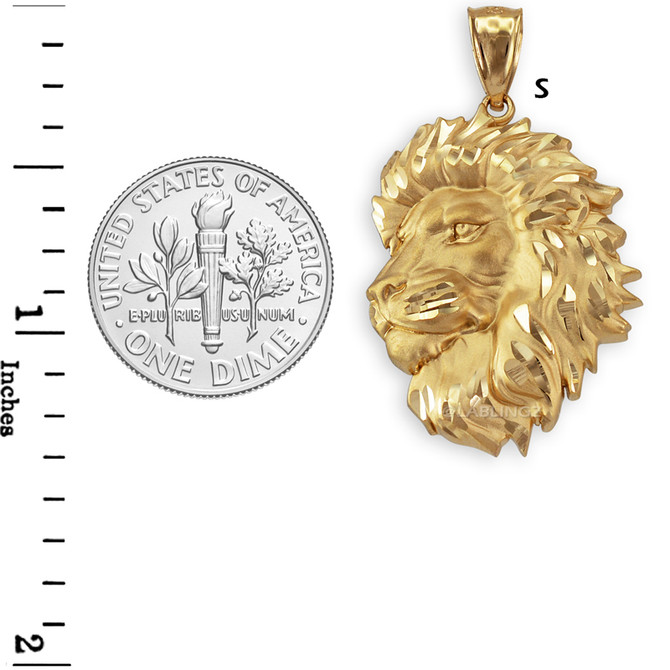 Yellow Gold Lion Face Sparkle Cut Pendant (S/L)