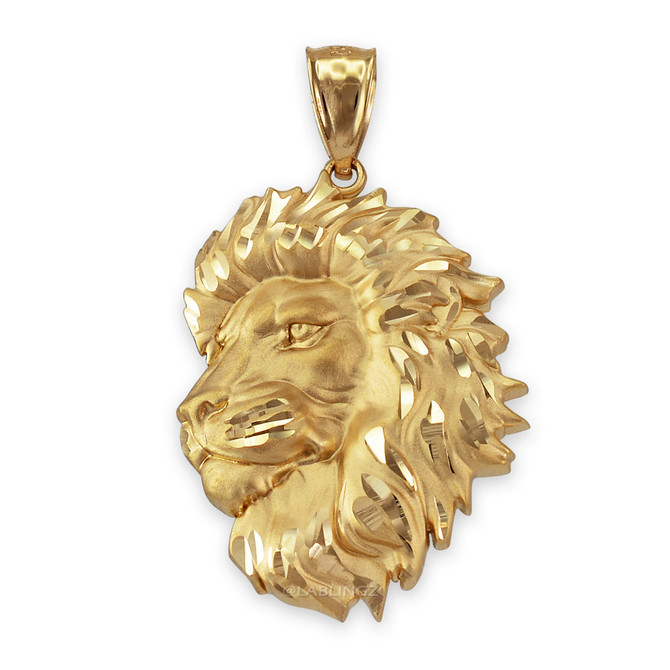 Yellow Gold Lion Face Sparkle Cut Pendant (S/L)