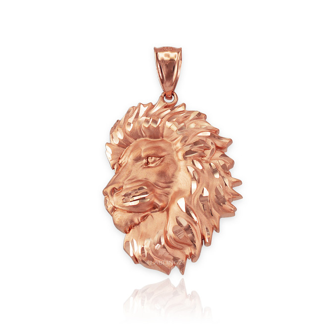 Rose Gold Lion Face Sparkle Cut Pendant Necklace