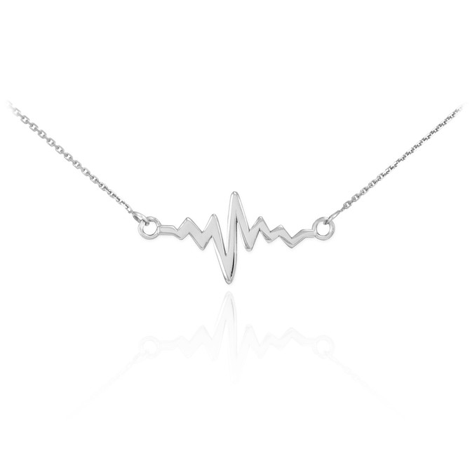 14K Polished White Gold Heartbeat Pulse Necklace