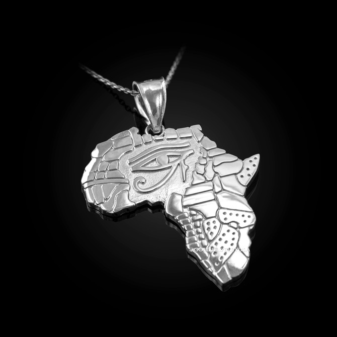 White Gold Eye of Horus Africa Map Pendant Necklace