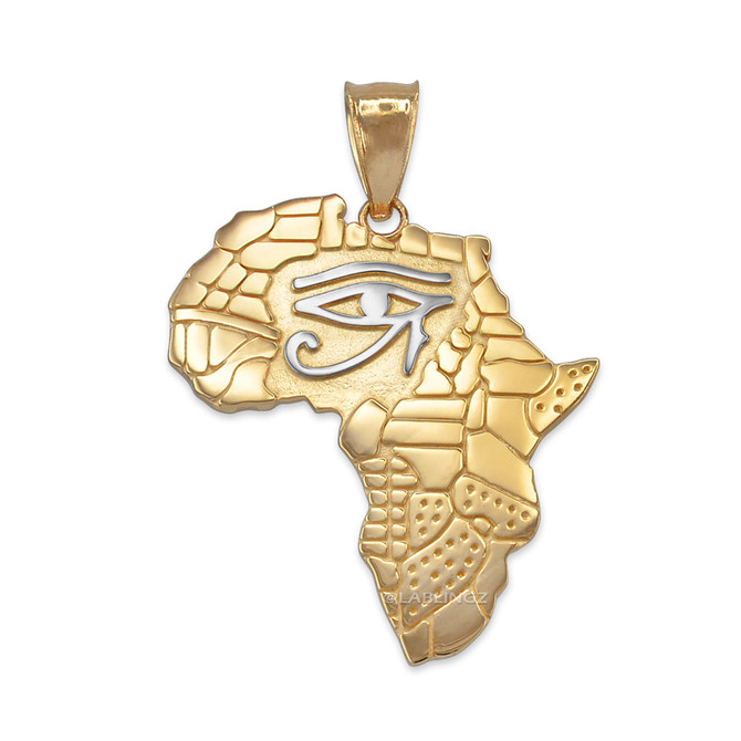 Two-Tone Yellow Gold Eye of Horus Africa Map Pendant Necklace