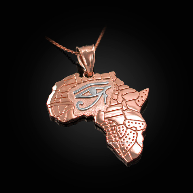 Two-Tone Rose Gold Eye of Horus Africa Map Pendant Necklace