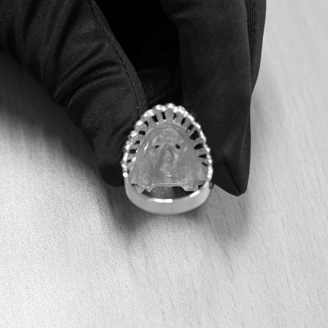 White Gold DC Indian Chief CZ Ring