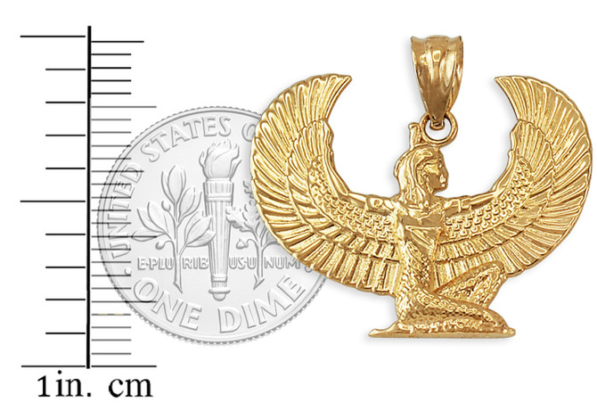 Yellow Gold Egyptian Isis Winged Goddess Pendant Necklace