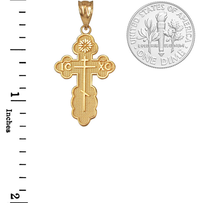 Yellow Gold Eastern Orthodox St. Olga Cross Pendant Necklace