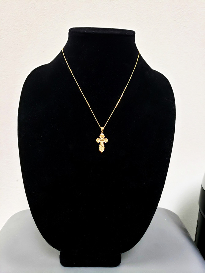 Yellow Gold Eastern Orthodox St. Olga Cross Pendant Necklace
