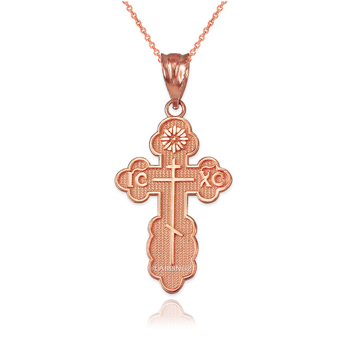 Rose Gold Eastern Orthodox Olga Cross Pendant Necklace