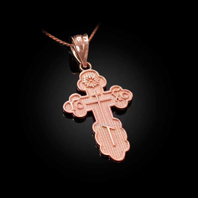 Rose Gold Eastern Orthodox Olga Cross Pendant Necklace