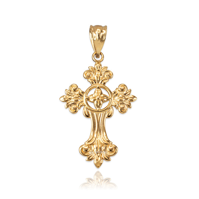 Yellow Gold Fleury Cross Charm Necklace