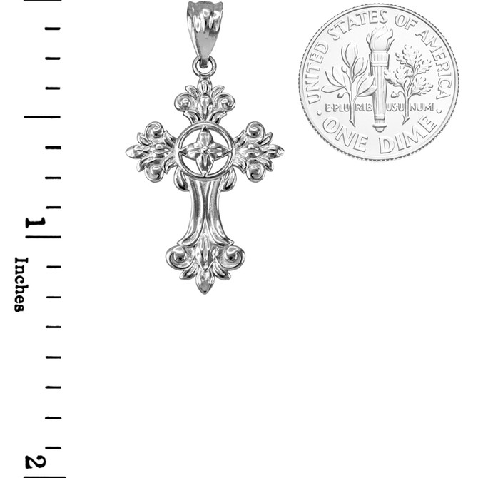 White Gold Fleury Cross Charm Necklace