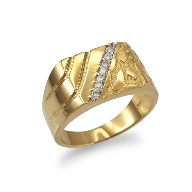 Men's Diamond Accent Rectangle Nugget Ring in Yellow Gold