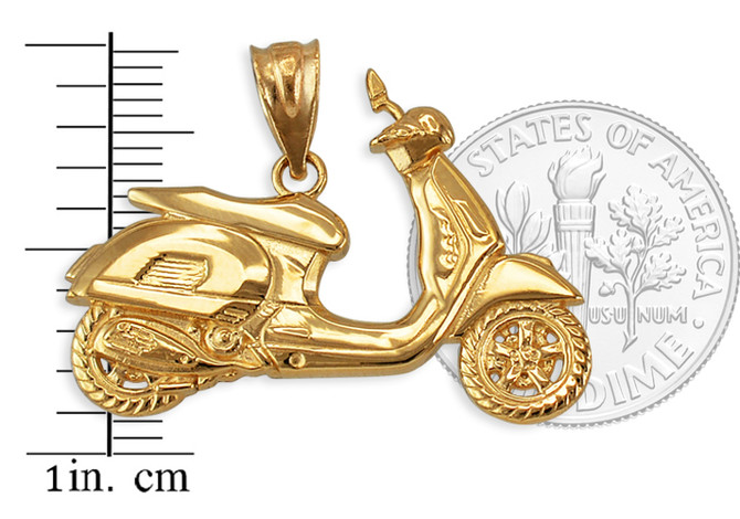 Yellow Gold Vespa Scooter Bike Pendant Necklace