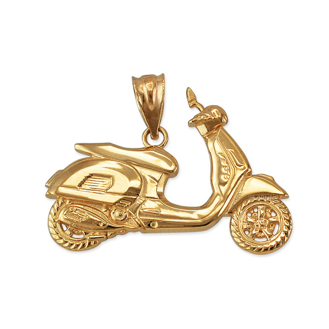 Yellow Gold Vespa Scooter Bike Pendant Necklace