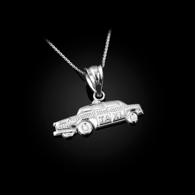 White Gold Small Taxi Cab Charm Necklace