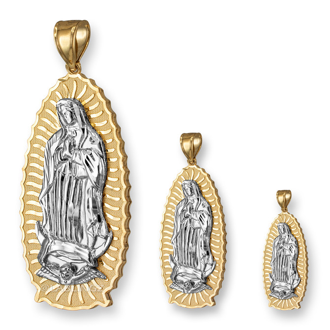 Two-Tone Yellow and White Gold Virgin Mary Pendant (S/M/L)