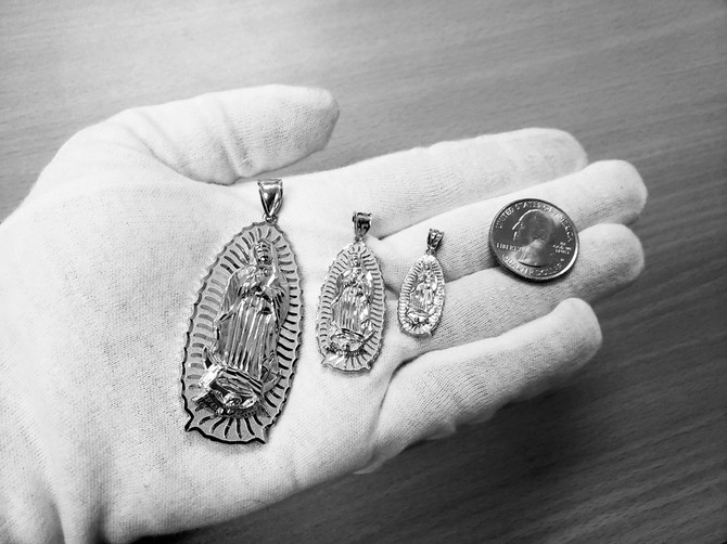 Two-Tone White and Yellow Gold Virgin Mary Pendant (S/M/L)