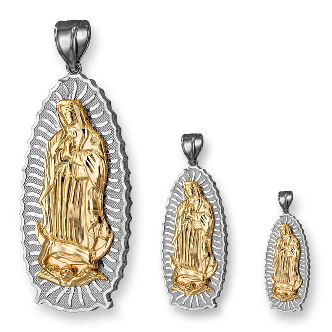 Two-Tone White and Yellow Gold Virgin Mary Pendant (S/M/L)