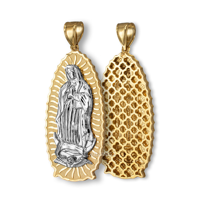 Two-Tone Yellow Gold Virgin Mary Pendant Necklace