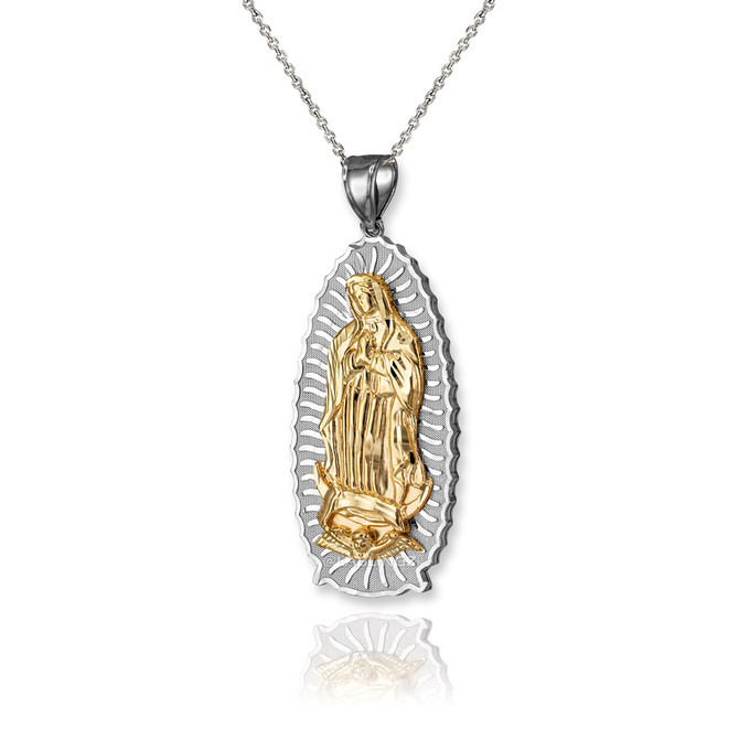 Two-Tone White Gold Virgin Mary Pendant Necklace
