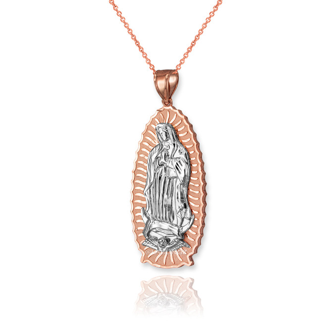 Two-Tone Rose Gold Virgin Mary Pendant Necklace