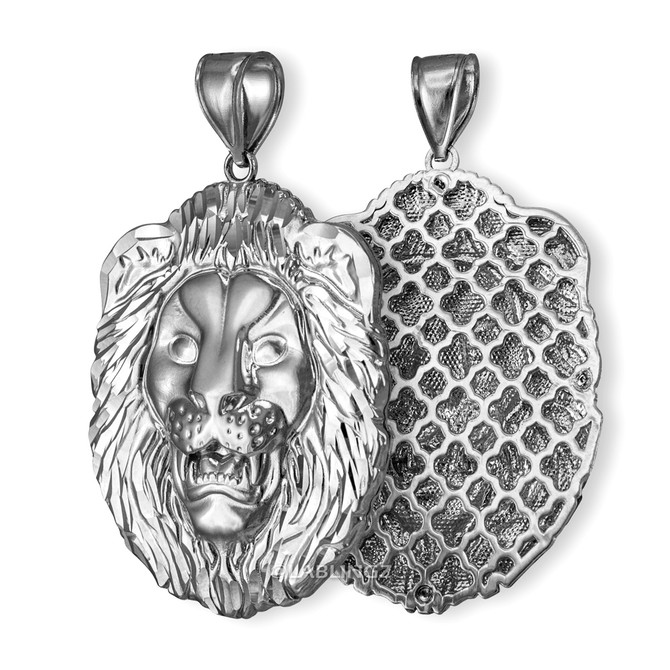 White Gold Lion Face DC Pendant Necklace