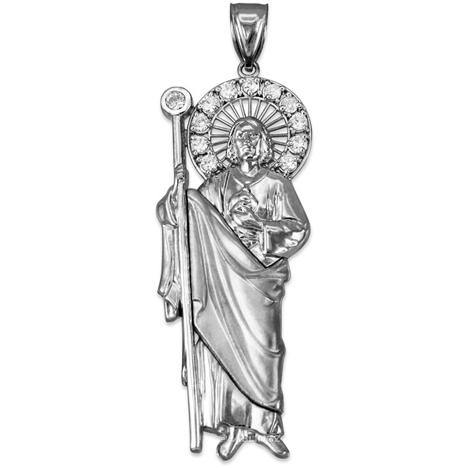 White Gold St. Jude CZ Pendant (S/M/L)