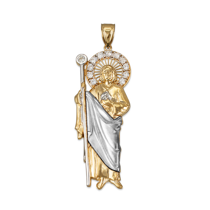 Two-Tone Yellow and White Gold St. Jude CZ Pendant (S/M/L)