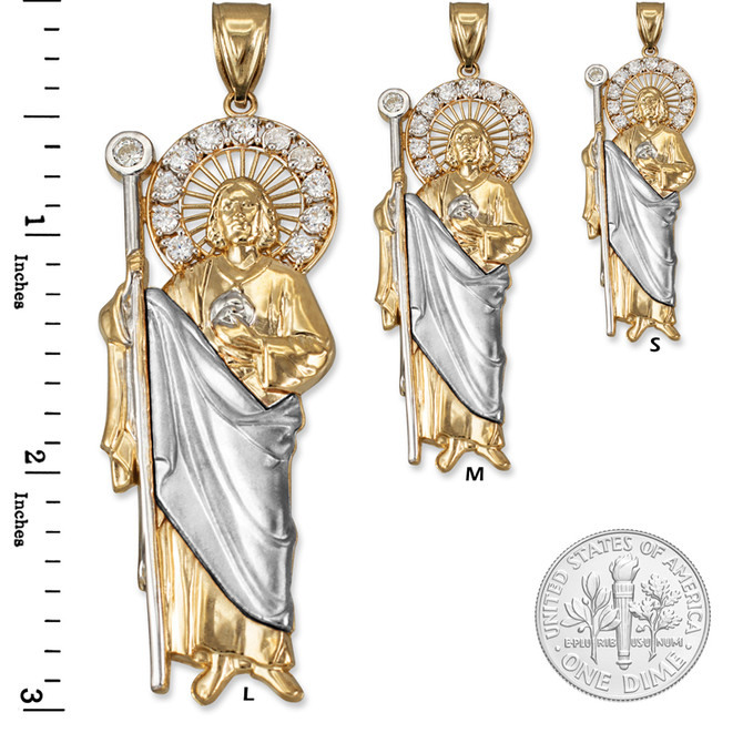 Two-Tone Yellow and White Gold St. Jude CZ Pendant (S/M/L)