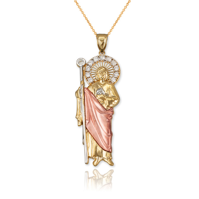 Tri-color Gold St. Jude CZ Pendant Necklace